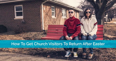 Church congregation welcoming Easter visitors during a Sunday service