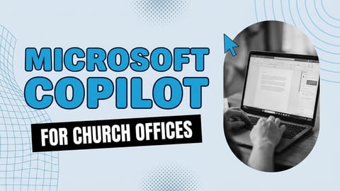 Microsoft Copilot for church offices guide showing Copilot inside a document editor