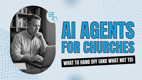 AI agents for churches featured image: a pastor at his office desk reviewing work on a laptop