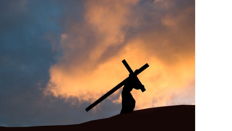 Good Friday worship service with congregation in prayer