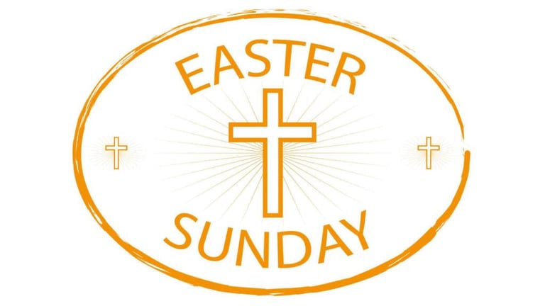 Family gathered for Easter Sunday worship with spring decorations and flowers