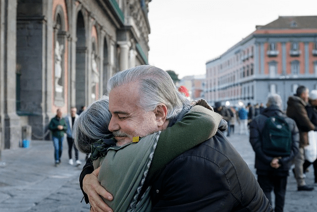 embrace, hug, old people