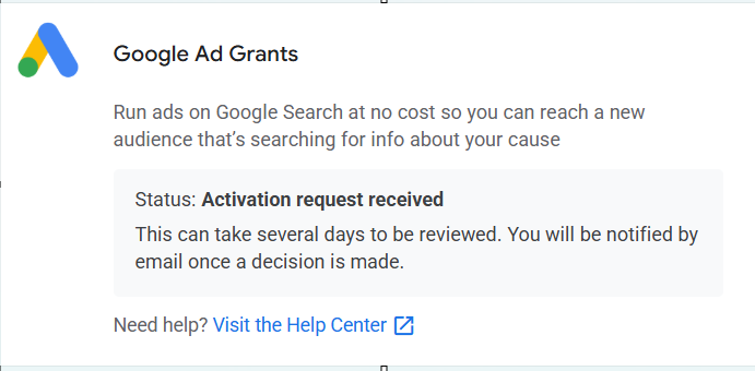 Activate the Google Ad Grants account