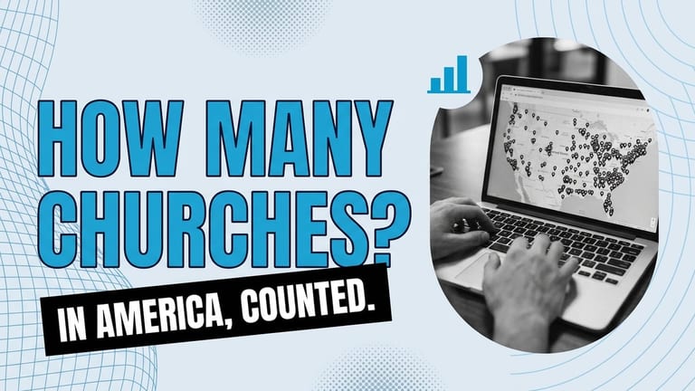 How many churches are in America: aerial view of a church building in an American town