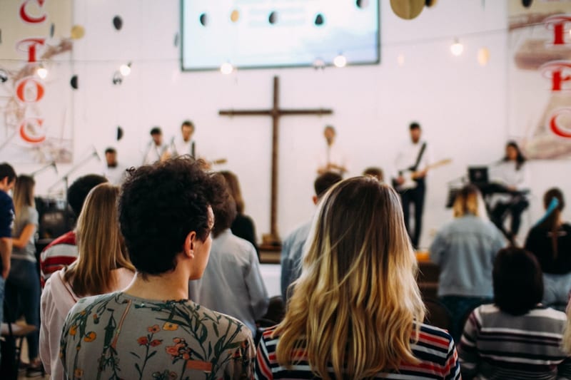 Church congregation worshipping together