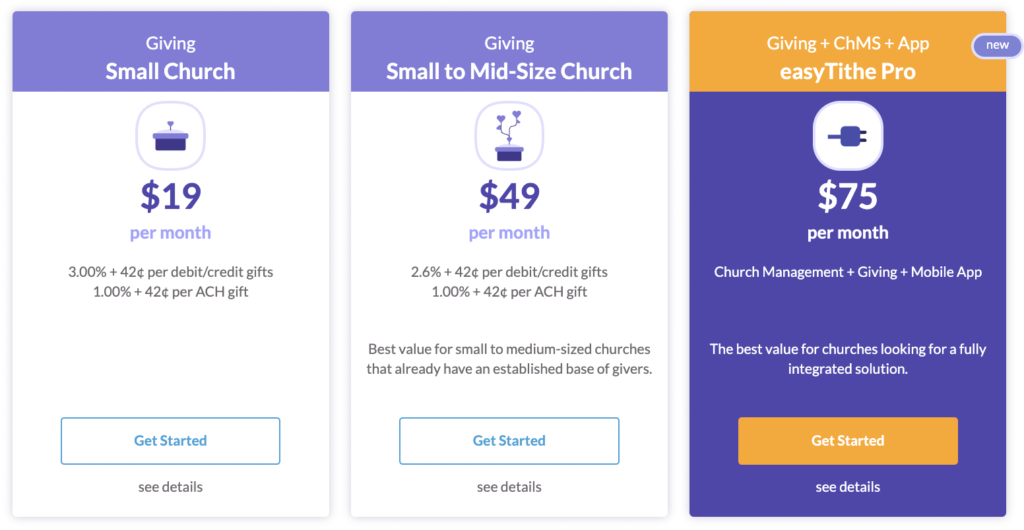 easytithe online giving cor churches pricing